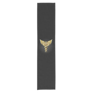 Gold Polygonal Symbol Caduceus Kurzer Tischläufer