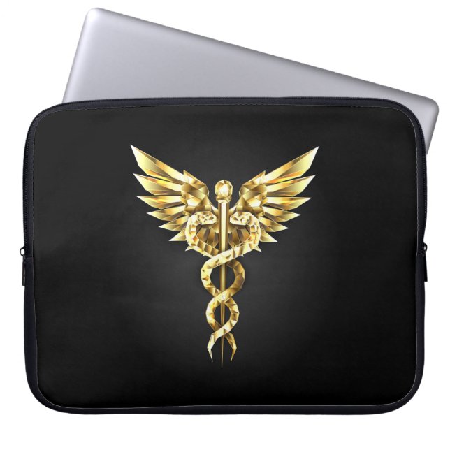 Gold Polygonal Symbol Caduceus Laptopschutzhülle (Vorderseite)