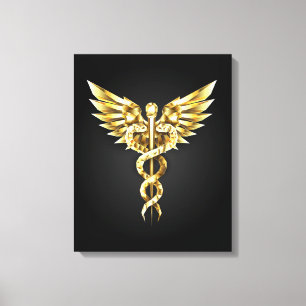 Gold Polygonal Symbol Caduceus Leinwanddruck