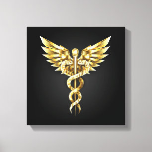 Gold Polygonal Symbol Caduceus Leinwanddruck