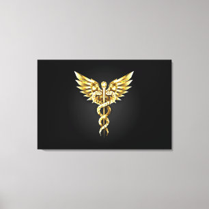 Gold Polygonal Symbol Caduceus Leinwanddruck