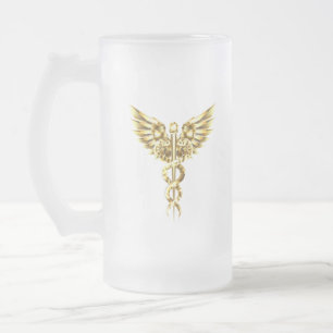 Gold Polygonal Symbol Caduceus Mattglas Bierglas