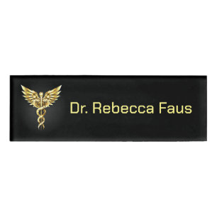 Gold Polygonal Symbol Caduceus Namenschild