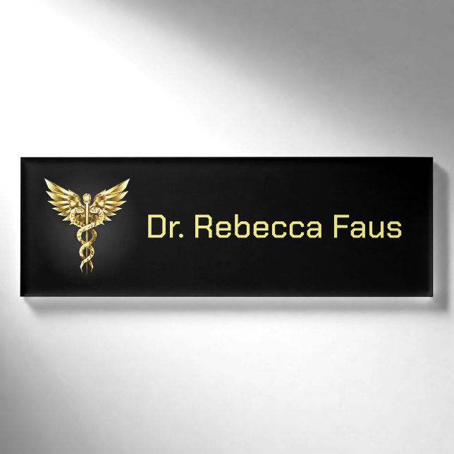 Gold Polygonal Symbol Caduceus Namenschild (Vorderseite)
