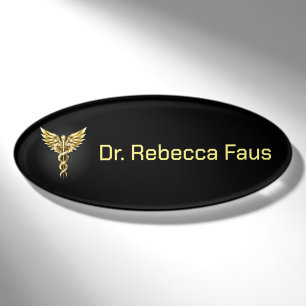Gold Polygonal Symbol Caduceus Namenschild