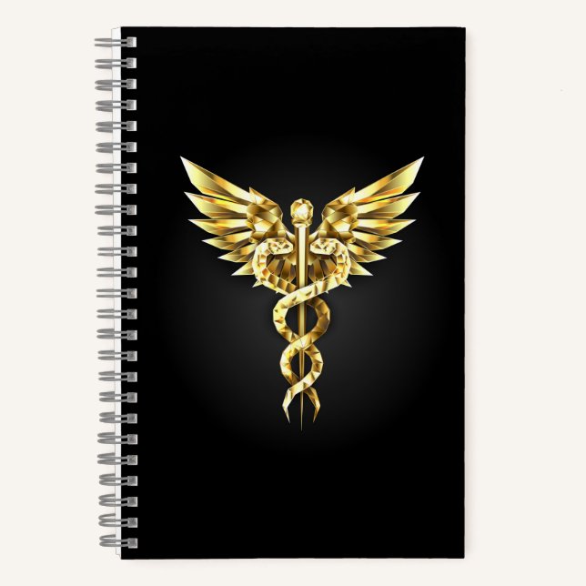 Gold Polygonal Symbol Caduceus Notizbuch (Vorderseite)