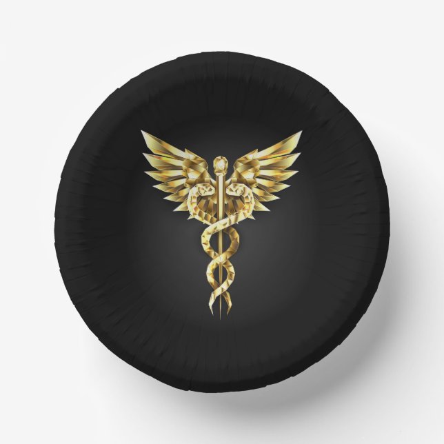 Gold Polygonal Symbol Caduceus Pappteller (Vorderseite)