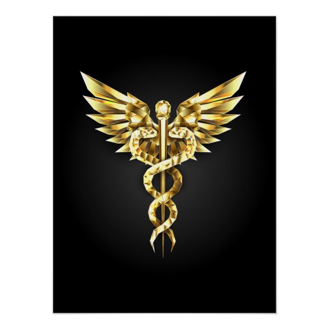 Gold Polygonal Symbol Caduceus Poster (Vorderseite)