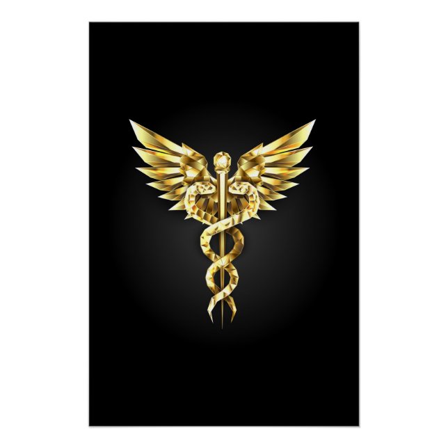 Gold Polygonal Symbol Caduceus Poster (Vorderseite)