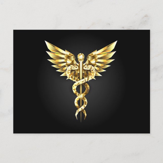 Gold Polygonal Symbol Caduceus Postkarte (Vorderseite)