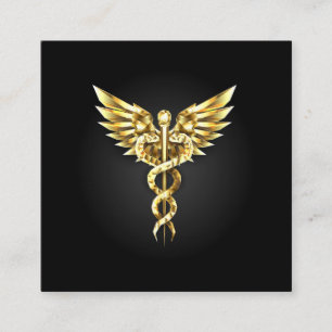Gold Polygonal Symbol Caduceus Quadratische Visitenkarte