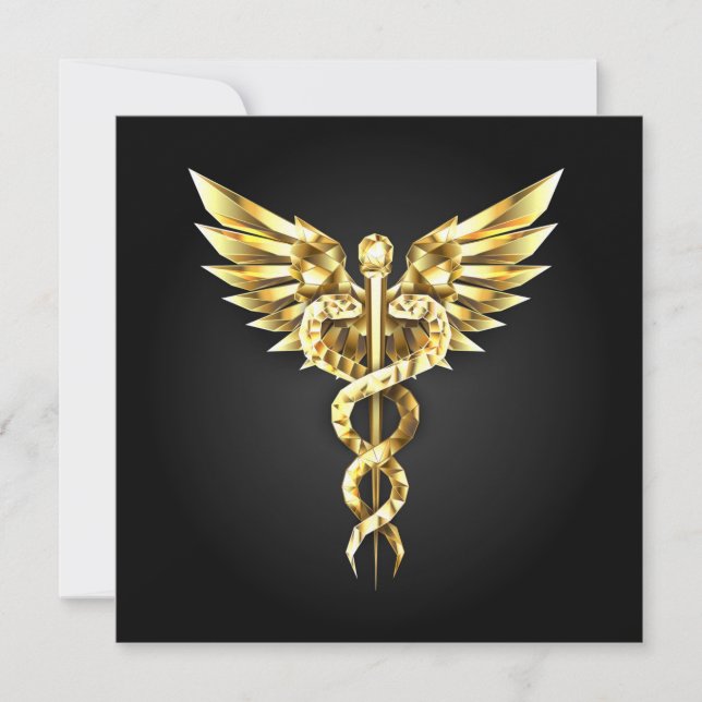 Gold Polygonal Symbol Caduceus Save The Date (Vorderseite)