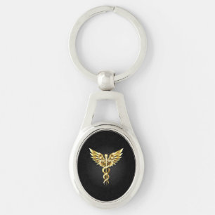 Gold Polygonal Symbol Caduceus Schlüsselanhänger