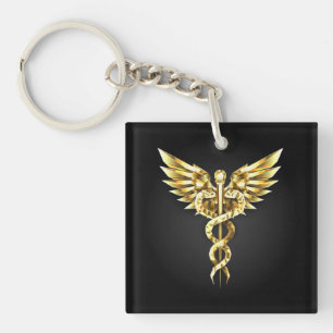 Gold Polygonal Symbol Caduceus Schlüsselanhänger