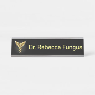 Gold Polygonal Symbol Caduceus Schreibtischnamensplakette