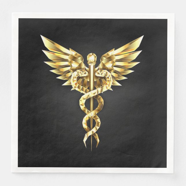 Gold Polygonal Symbol Caduceus Serviette (Vorderseite)