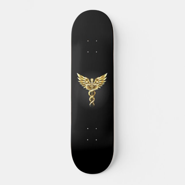 Gold Polygonal Symbol Caduceus Skateboard (Vorderseite)