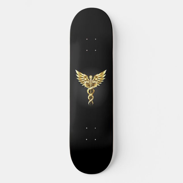 Gold Polygonal Symbol Caduceus Skateboard (Vorderseite)