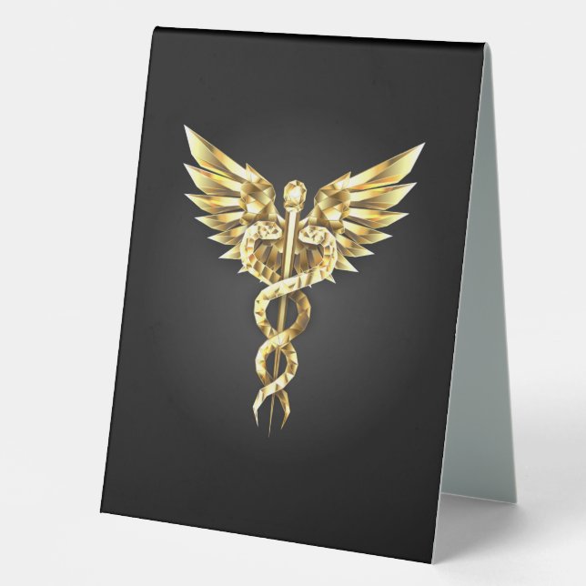 Gold Polygonal Symbol Caduceus Tischaufsteller (Vorderseite)