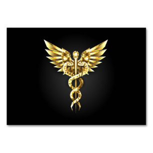 Gold Polygonal Symbol Caduceus Tischnummer