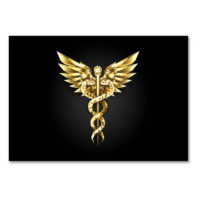 Gold Polygonal Symbol Caduceus Tischnummer (Vorderseite)