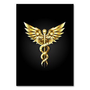 Gold Polygonal Symbol Caduceus Tischnummer