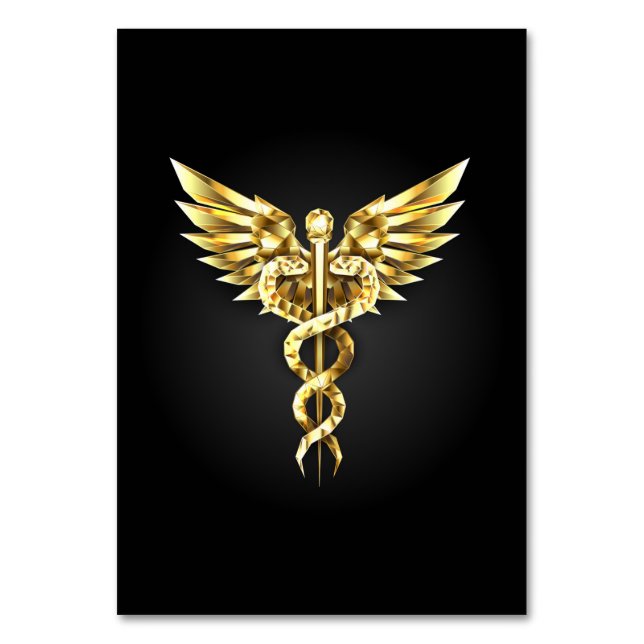 Gold Polygonal Symbol Caduceus Tischnummer (Vorderseite)