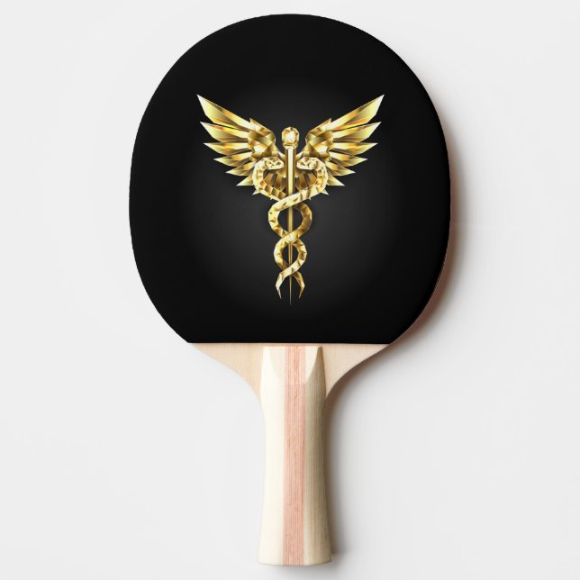 Gold Polygonal Symbol Caduceus Tischtennis Schläger (Vorderseite)