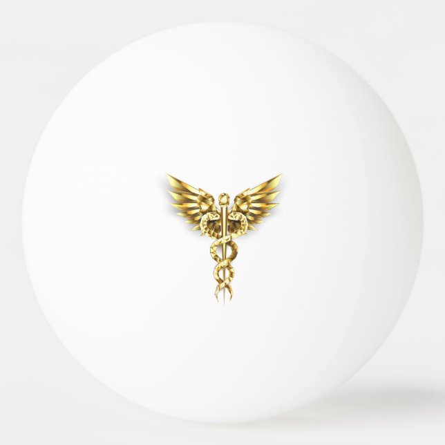 Gold Polygonal Symbol Caduceus Tischtennisball (Vorderseite)