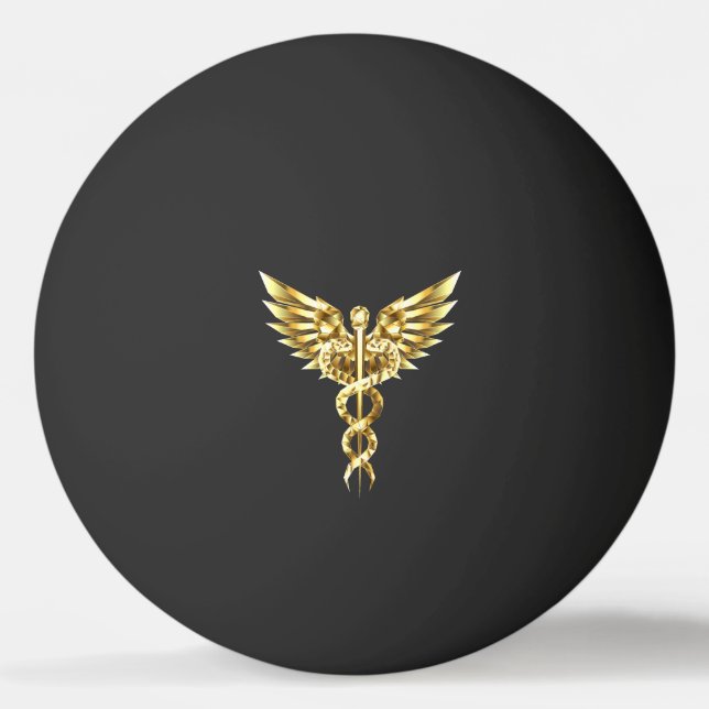 Gold Polygonal Symbol Caduceus Tischtennisball (Vorderseite)