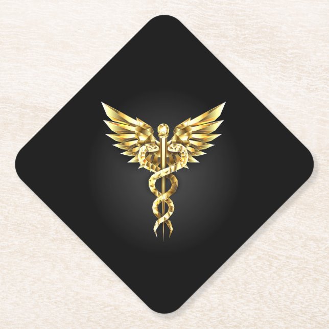 Gold Polygonal Symbol Caduceus Untersetzer (Vorderseite)