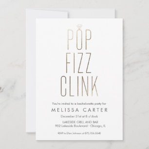 Gold Pop Fizz Clink Bachelorette Imitate Fossilien Einladung