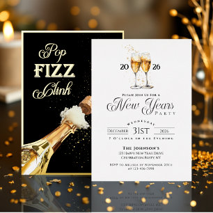 Gold Pop Fizz Clink Silvesterparty Folieneinladung