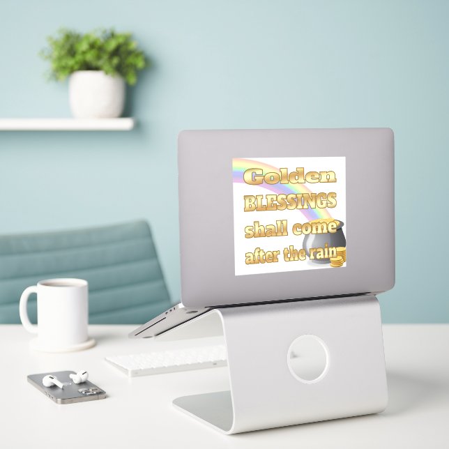 Gold-Pot am Ende des Regenbogens Aufkleber (Laptop auf Schreibtisch)