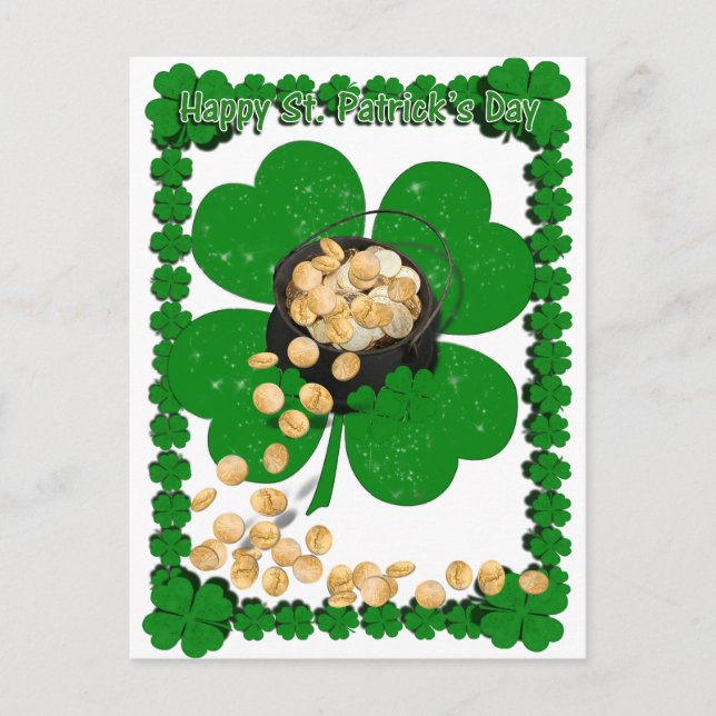Gold-Pot mit Keilrahmen für den St. Patrick's Day Postkarte (Vorderseite)