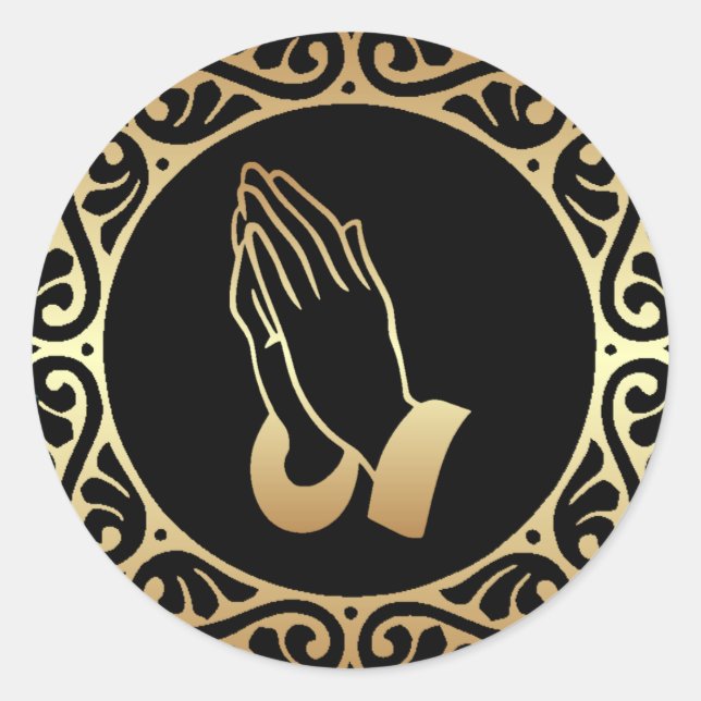 Gold Praying Hands Runder Aufkleber (Vorderseite)
