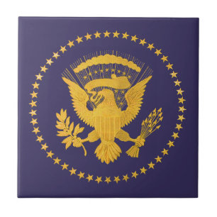 Gold Presidential Siegel auf blauem Grund Fliese