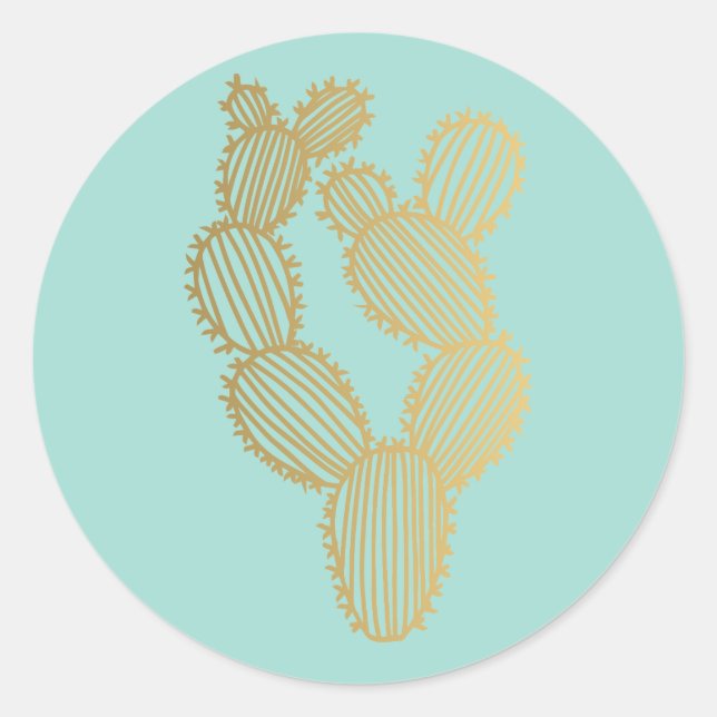 Gold Prickly Cactus Doodle Runder Aufkleber (Vorderseite)