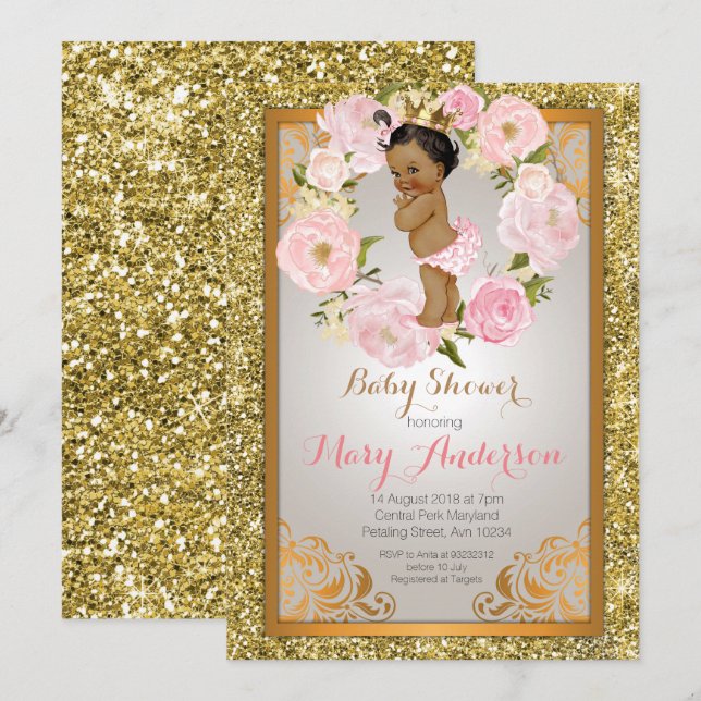 Gold Princess Baby Shower Einladung (Vorne/Hinten)