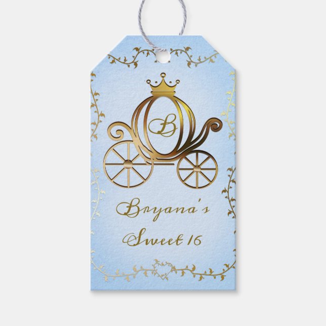 Gold Princess Carriage Blue Storybook Royal Geschenkanhänger (Vorderseite)