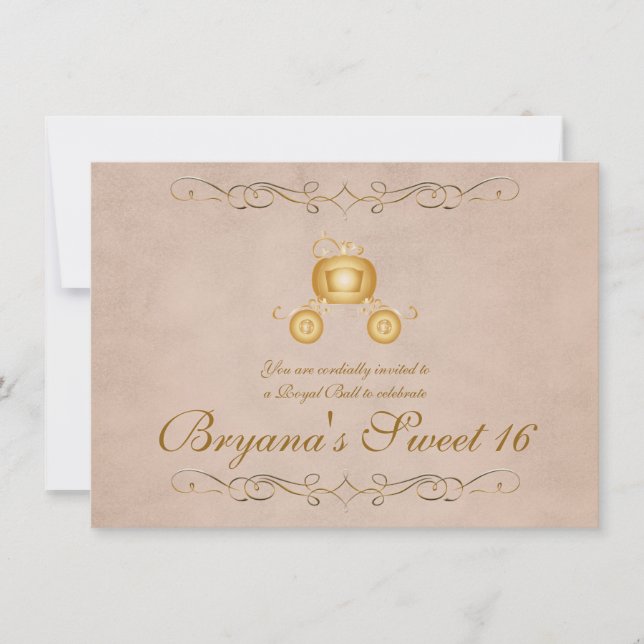 Gold Princess Cinderella Carriage Party Invitation (Devant)