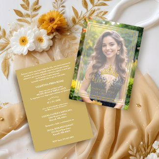 Gold Princess Tiara Exquisite Overlay Vellum XV Einladung