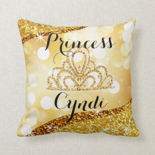 Gold Prinzessin Tiara Glitter Bling Bokeh   Kissen