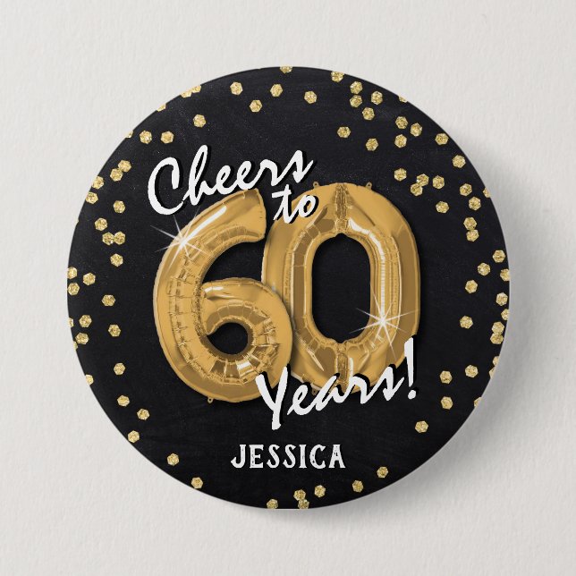 Gold Prost zum 60. Geburtstag Button (Vorderseite)