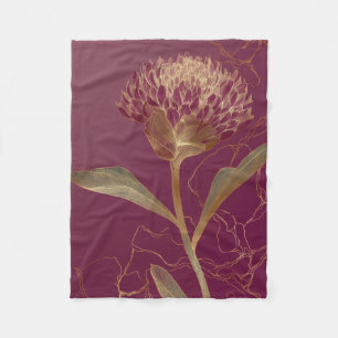 Gold Protea Blüte Burgund Botanische Linienzeichnu Fleecedecke