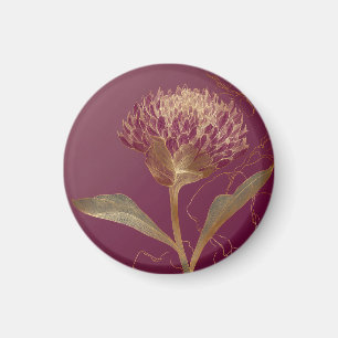 Gold Protea Blüte Burgund Botanische Linienzeichnu Magnet