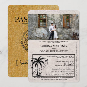 Gold Puerta Vallarta Passport Wedding Einladung