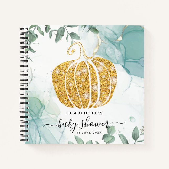 Gold Pumpkin Fall Green Baby Showbook Notizbuch (Vorderseite)