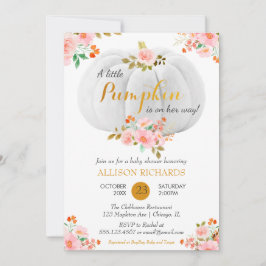 Gold Pumpkin Fall Pink Floral Baby Dusche Einladung