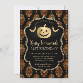 Gold Pumpkin und Orange Damask 21. Geburtstag Einladung